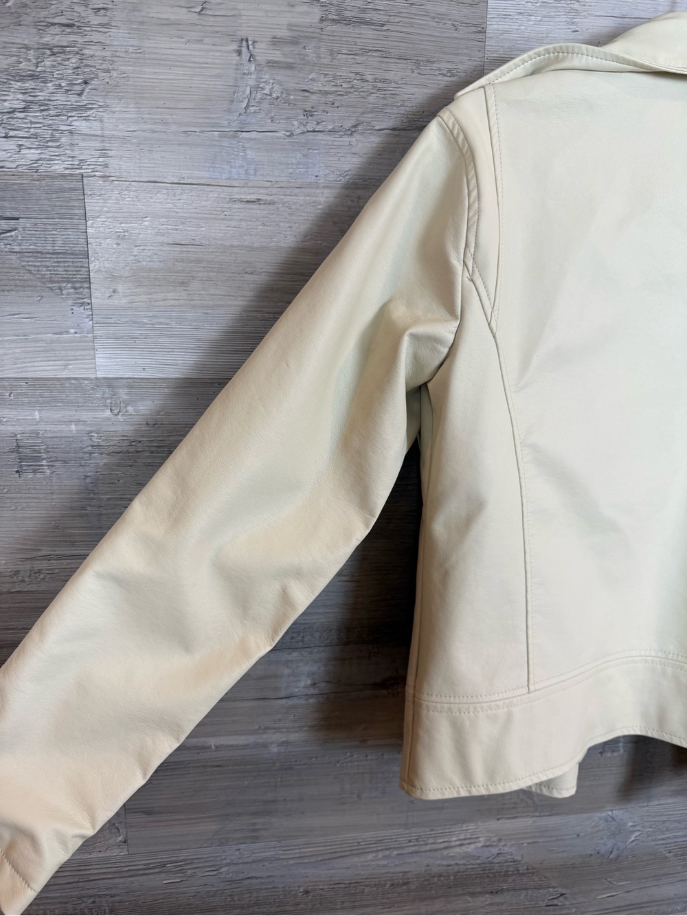 Vine & Valley Faux Leather Moto Jacket Cream Off-White Size Large L Moto Biker - Picture 4 of 6